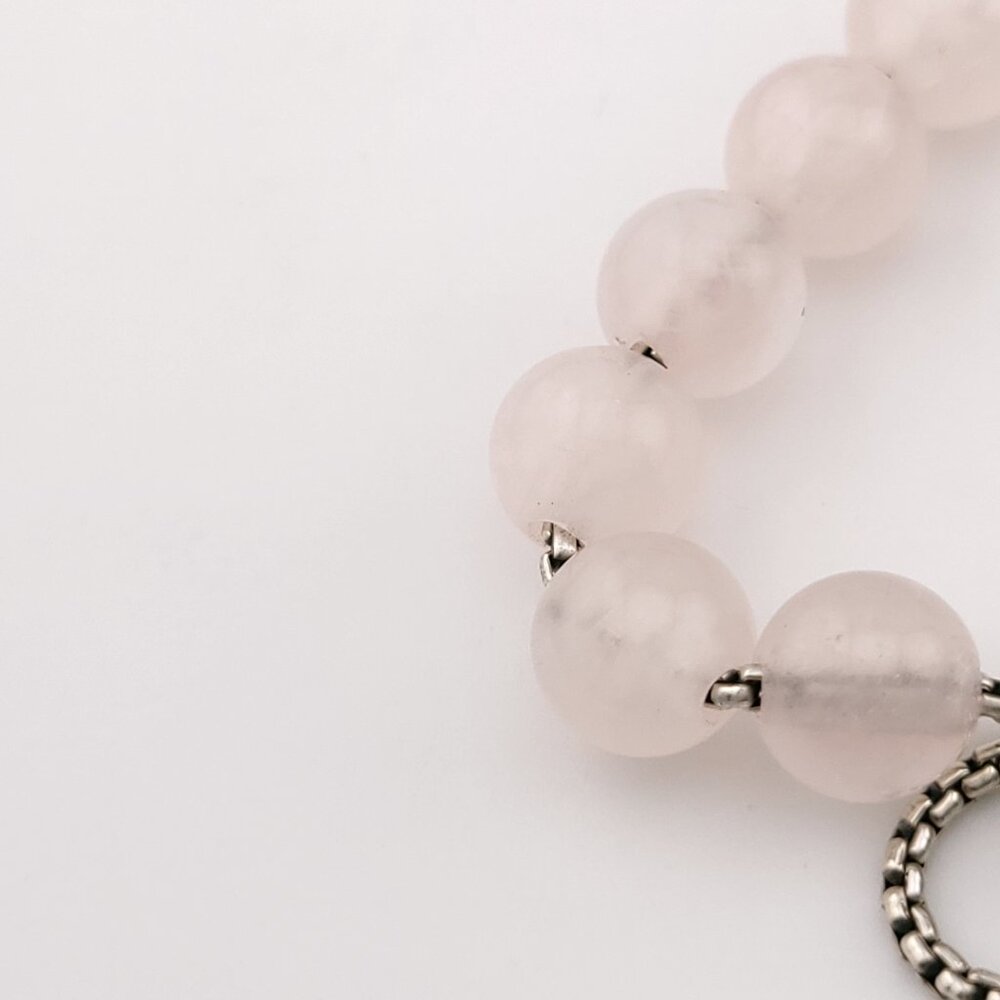 David Yurman Sterling Silver 8mm Rose Quartz Spiritual Bead Beaded Pull Bracelet - Picture 8 of 10